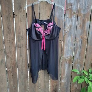 Cacique Lane Bryant  26/28 Black Babydoll Flower Rose Night